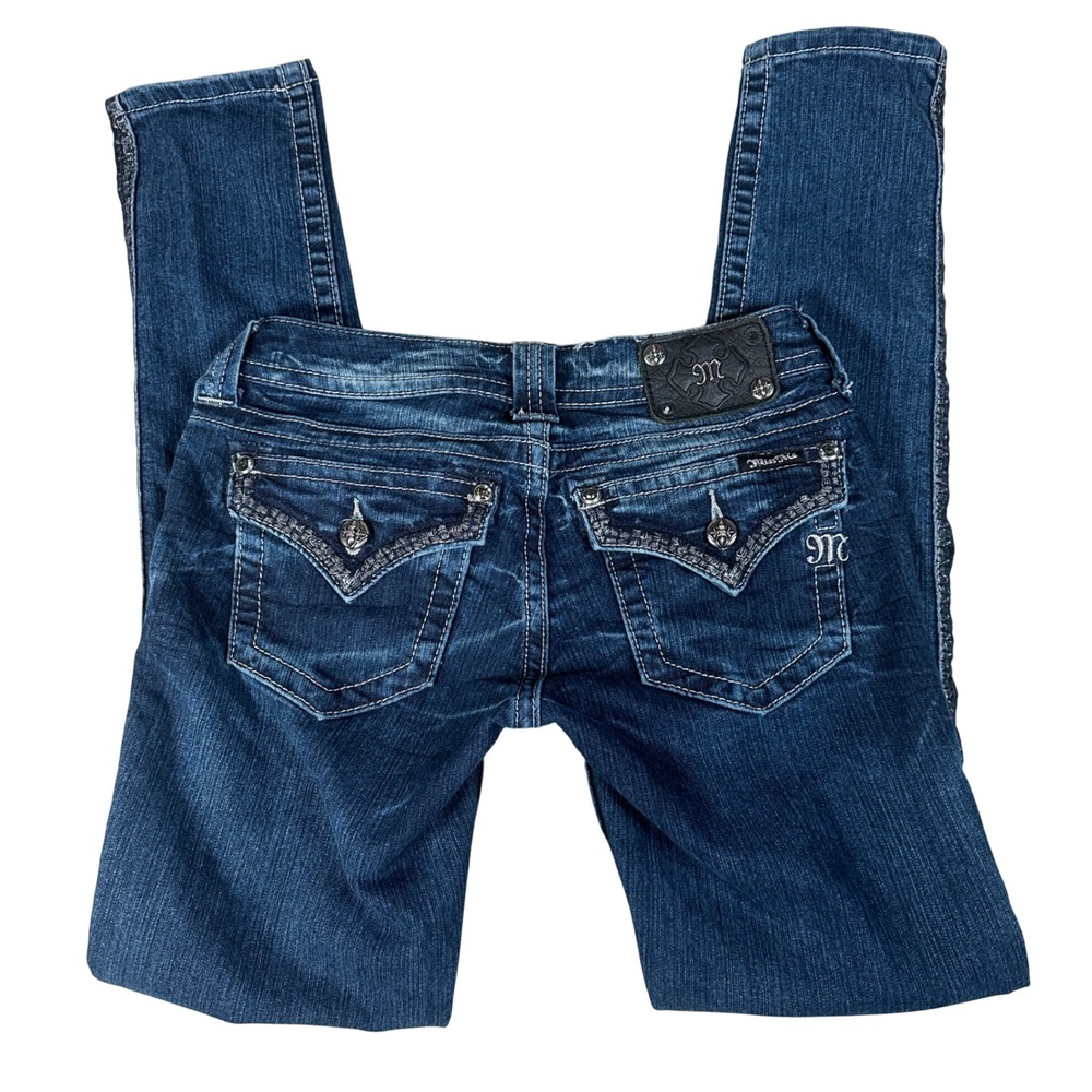 Miss Me Skinny Jeans 27 Dark Wash JS5660S Embellished Flap Pocket Low Rise